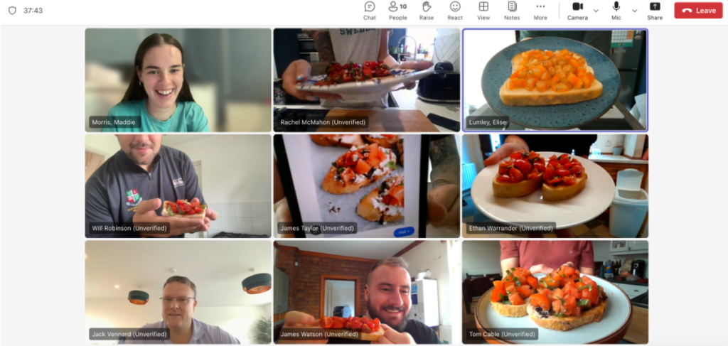 Virtual Cooking Session with Associate Consultants and the wider Corecom Tech Academy team.]